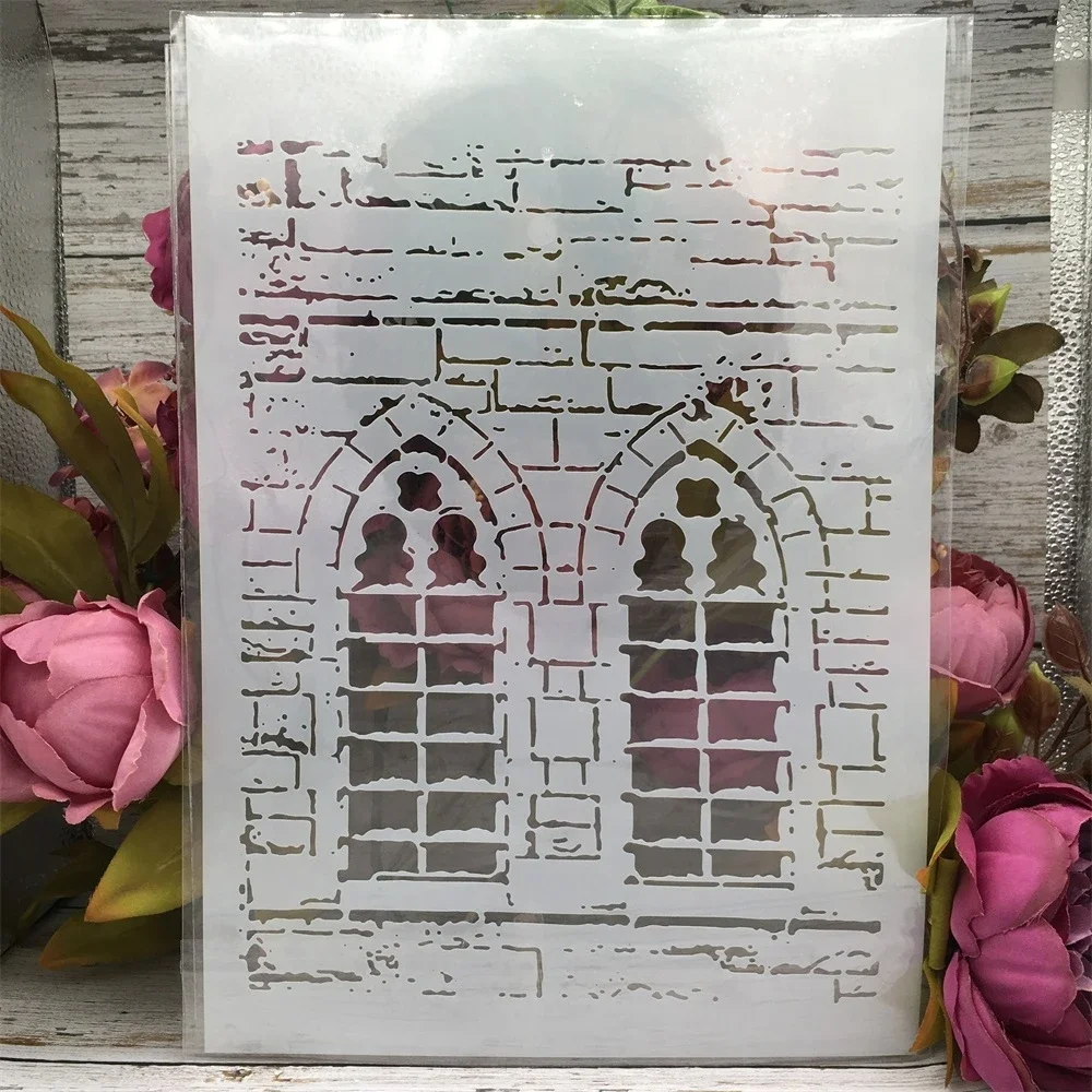 Pochoirs A4 pour mur de briques et fenêtre, 29cm, pour bricolage, peinture, scrapbooking, coloriage, gaufrage, modèle décoratif d'album