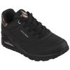 Sneaker SKECHERS "UNO GOLDEN AIR", Damen, Gr. 37, schwarz (schwarz, schwarz), Lederimitat, kontrastfarbene Details, unifarben, sportlich, Schuhe Sneaker, Freizeitschuh, Halbschuh, Schnürschuh mit Metallic-Einsatz