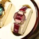 POEDAGAR – montre à Quartz en cuir pour femmes carré diamant vin rouge luxe or Rose étanche