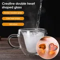 Tasse en verre à double paroi en forme de cœur d'amour pour couple tasse à thé standard résistante