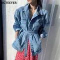 BGTEEVER-Veste en jean à simple boutonnage pour femme veste en jean chic col rabattu manches