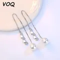 VOQ – boucles d'oreilles en Zircon cubique couleur argent étoile longue chaîne pompon perle