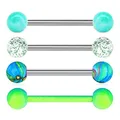 IkTongue Barbell Splatter Acier inoxydable Barre Piercing Vert Bleu Acrylique SION L 1Pc