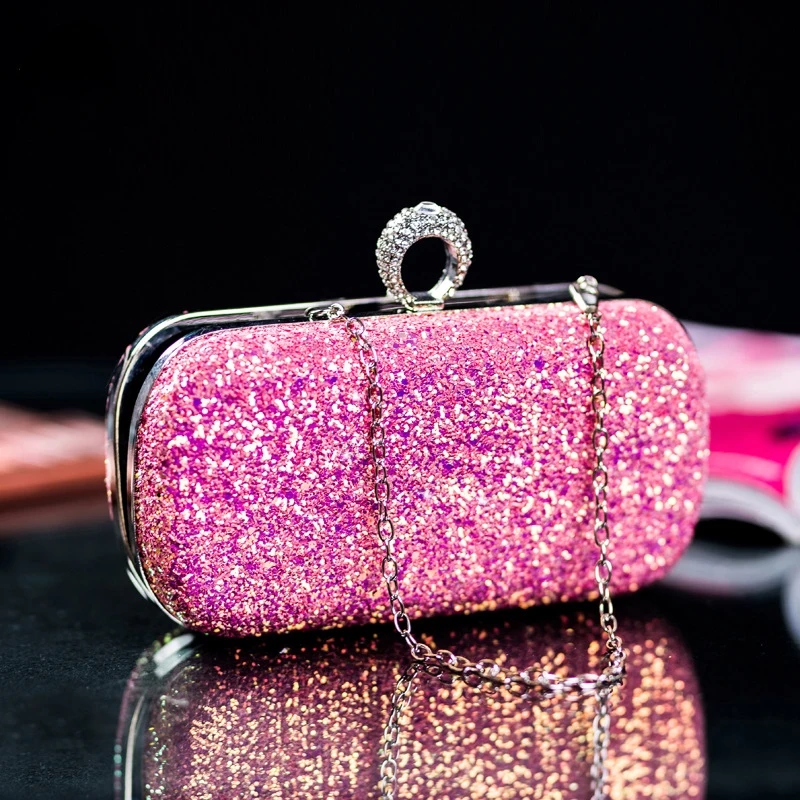Pochette de soirée rose pour femme, sac à main de luxe à paillettes scintillantes, sac à bandoulière, petit sac pour téléphone, nouvelle mode initiée, 2025