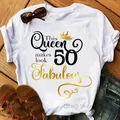 T-shirt graphique imprimé couronne pour femme T-shirt femme Lovely Friends This Queen Makes 50