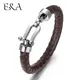 Bracelet classique en cuir véritable tressé pour homme fermoir en fer à cheval acier inoxydable