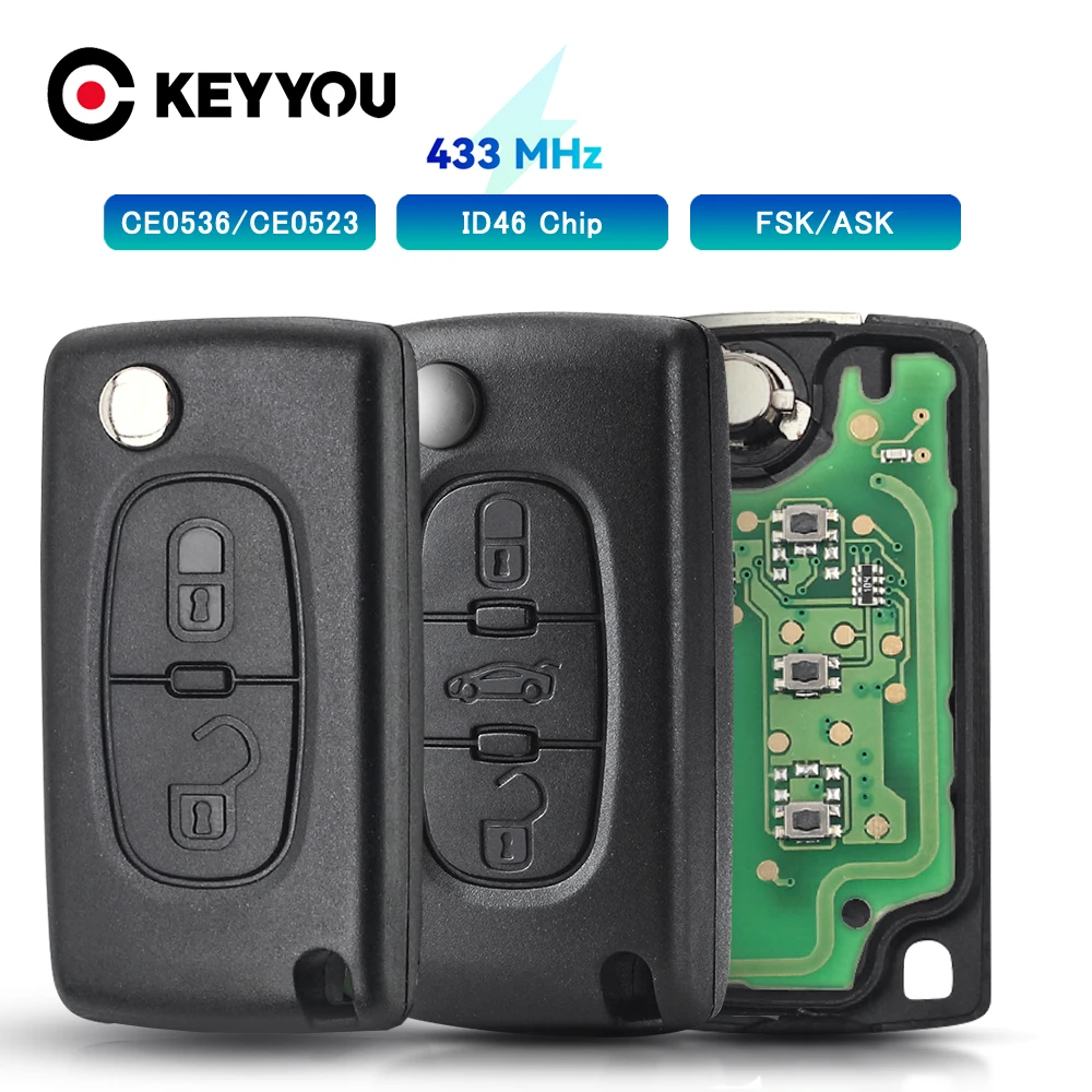 KEYYOU – clé télécommande à 2 boutons ASK/FSK, 433MHz, pour voiture citroën C1 C2 C3 C4 C5, Berlingo Picasso, pour voiture Peugeot 307 3008 308 408, ID46, CE0536, VA2/HU83