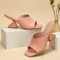 Pantoufles d'été à talons hauts de 8cm pour femmes chaussures confortables en cuir Peep Parker à