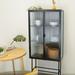 Fluted Glass High Cabinet Storage Double Doors Detachable Wide Shelves