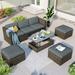 5-Piece Rattan Multifunctional Outdoor Cushioned Sofa Set with Lift-Tabletop Coffee Table and Adustable Backrest