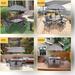 8-Piece Patio Dining Set, Garden Outdoor Table Set with Tilted Removable Umbrella, Glass Table, and 6 Folding Chairs