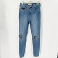 Free People Jeans | Free People Denim Busted Knee Skinny Jeans Sz 28 Blue Pockets Stretch Distressed | Color: Blue | Size: 28