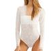 Free People Tops | Free People Babes In Bandeaus White Mesh Velvet Long Sleeve White Bodysuit Xs | Color: White | Size: Xs