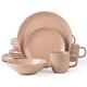 Arora RINGAR Round Stoneware 16pc Dinnerware Set of 4, Dinner Plates, Side Plates, Cereal Bowls, Mugs - Speckle Matte Coral (416867)