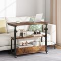 17 Stories Height Adjustable C Table w/ Wheels & Storage Shelves, Mobile Bedside Sofa Couch Side Table For Couch Bed Recliner Wood | Wayfair