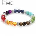 IF close-Bracelet 7 chakra pour hommes et femmes perles de lave noire équilibre de guérison