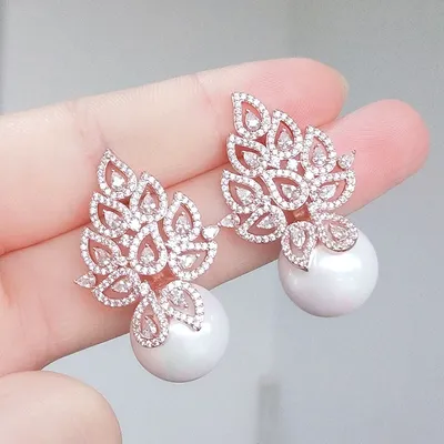 RAKOL-Boucles d'Oreilles de Luxe en Perles pour Femme Bijoux Géométriques Blancs à Motif de Fleur