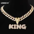 Collier Hip Hop avec pendentif en lettres roi et reine pour homme et femme chaîne à mailles