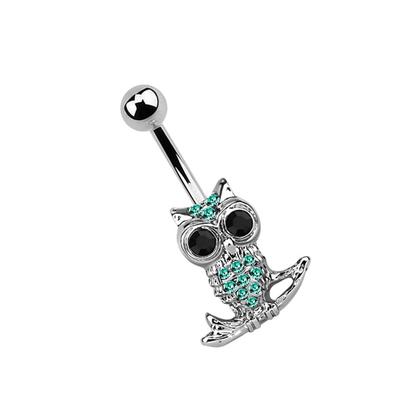 Bauchnabelpiercing ADELIA´S "Piercing Piercing Bauchnabelpiercing", Damen, silber, Chirurgiestahl, modisch, Piercings, Banane 316l Stahl, Eule auf einem Zweig