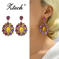 Ztech-Grandes boucles d'oreilles ovales en cristal vert/rose pour femmes bijoux de style coréen