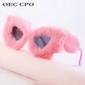 OEC CPO-Lunettes de soleil œil de chat UV400 pour femmes en velours et fourrure douce colorées