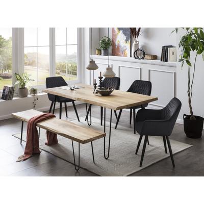 Esstisch HOME AFFAIRE "Tristano", beige (natur, schwarz, natur), B:180cm H:77cm T:90cm, Tische, Esstisch Holz-Esstische Rechteckiger Esstisch, Eiche massiv natur geölt, mit echter Baumkante Image