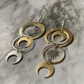 Boucles d'Oreilles Géométriques en Métal Mixte Plaqué Or et Argent Phase de Croissant de Lune