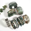 Amorcome – Bracelet bohème à breloques en cuir vert foncé pour femmes mauvais œil cœur Bracelet