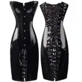 Corsets et Bustiers en Cuir PVC pour Femme Style Punk Slim Robe Corselet Torse Long Vêtements