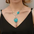 Collier pendentif turquoise géométrique pour femme rétro bohème irrégulier bijoux accessoires