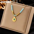 DIEYURO – collier en acier inoxydable 316L pendentif œil goutte d'eau Vintage pour femmes chaîne