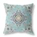 28" Aqua Brown Floral Geo Indoor Outdoor Throw Pillow