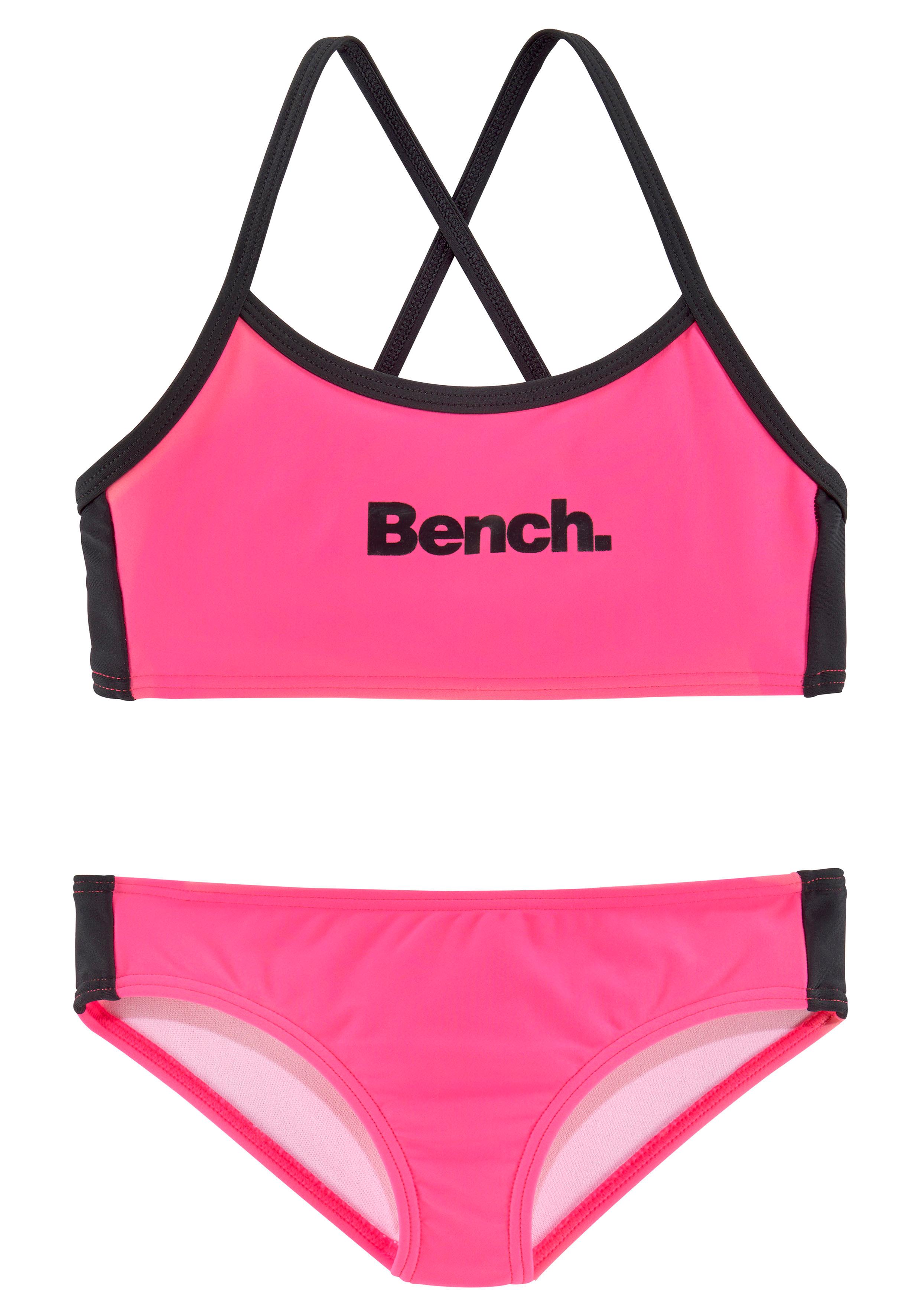 Bustier-Bikini BENCH., Kinder, Gr. 158/164, N-Gr, pink (pink, schwarz), Polyamid, gestreift, Bikini-Sets, mit gekreuzten Trägern Image