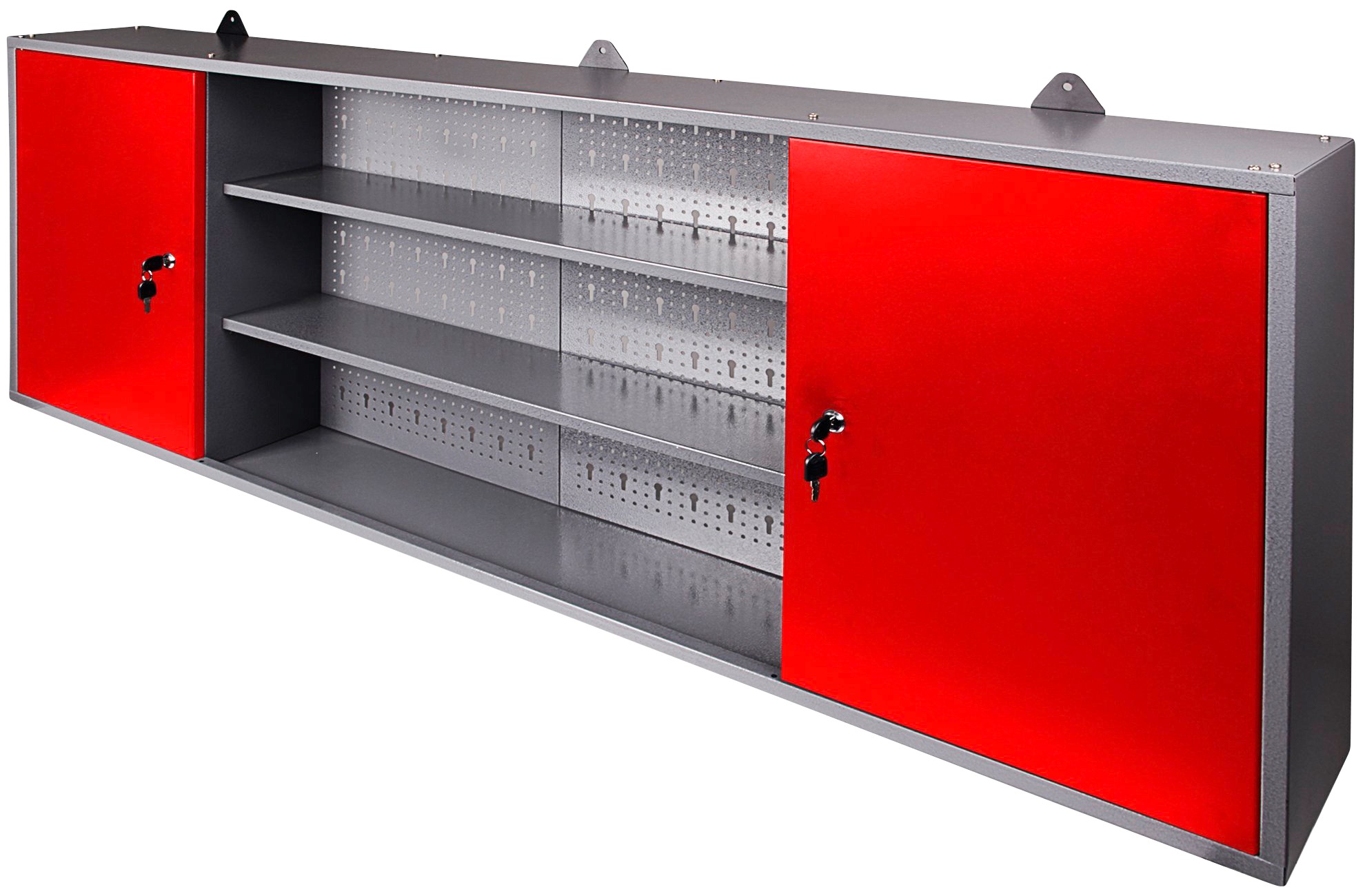 Werkstatt-Set ONDIS24 "Paul", rot (rot, grau), B:160cm H:60cm T:20cm, Metall, Werkbänke, 2 Türen, 2 Einlegeböden, Eurolochrückwand