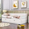 Harriet Bee Dyuti Twin Size Wooden Daybed w/ Trundle & Two Storage Drawers Wood in White | 29 H x 41 W x 77 D in | Wayfair