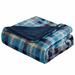 Millwood Pines Wrightstown Plaid Reversible Velvet & Sherpa Throw Blanket Polyester in Blue | 60 H x 50 W in | Wayfair