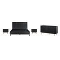 George Oliver Dornall Modern 4 Piece King or Queen Size Bedroom Set w/ Headboard in Black Brushed Oak Wood in Black/Brown | Wayfair