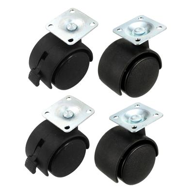 4pcs 1.5" Caster Swivel Plate with Brake Wheels 2 Brake and 2 no brake - Black