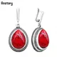 Vintage de Baisse Rouge Boucles D'oreilles En Pierre Pour Les Femmes Antique Argent Plaqué Rétro