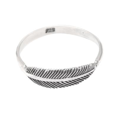 Mini Feather,'Handmade Feather Motif 925 Sterling Silver Ring from Bali'