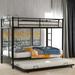 Modern Metal Twin over Twin Stainless Steel Bunk Bed with a Trundle Bed, 2 Fixed Ladder and Full Length Guardrail