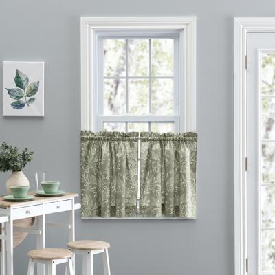 Wide Width Lexington Leaf- Candlewick Leaf Pattern On A Colored Ground- Tailored Tier by Ellis Curtains in Sage (Size 56