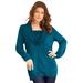 Plus Size Women's Lace-Trim Cowl Neck Sweater by Roaman's in Deep Teal (Size 6X)