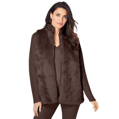 Plus Size Women's Faux Fur Cardigan Sweater by Roaman's in Chocolate (Size 42/44)