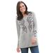 Plus Size Women's Embroidered Henley Tee by Woman Within in Heather Grey Scroll (Size M)