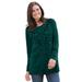 Plus Size Women's Embroidered Henley Tee by Woman Within in Emerald Green Scroll (Size 2X)