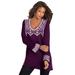 Plus Size Women's Fit-And-Flare Tunic Sweater by Roaman's in Dark Berry Fair Isle (Size 42/44)