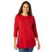 Plus Size Women's Perfect Three-Quarter Sleeve Crewneck Tee by Woman Within in Classic Red (Size 1X)