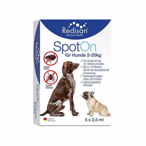 Redisan Spot-on gegen Zecken+Flöhe f.Hunde 2-20 kg 5x2,5 ml Tinktur