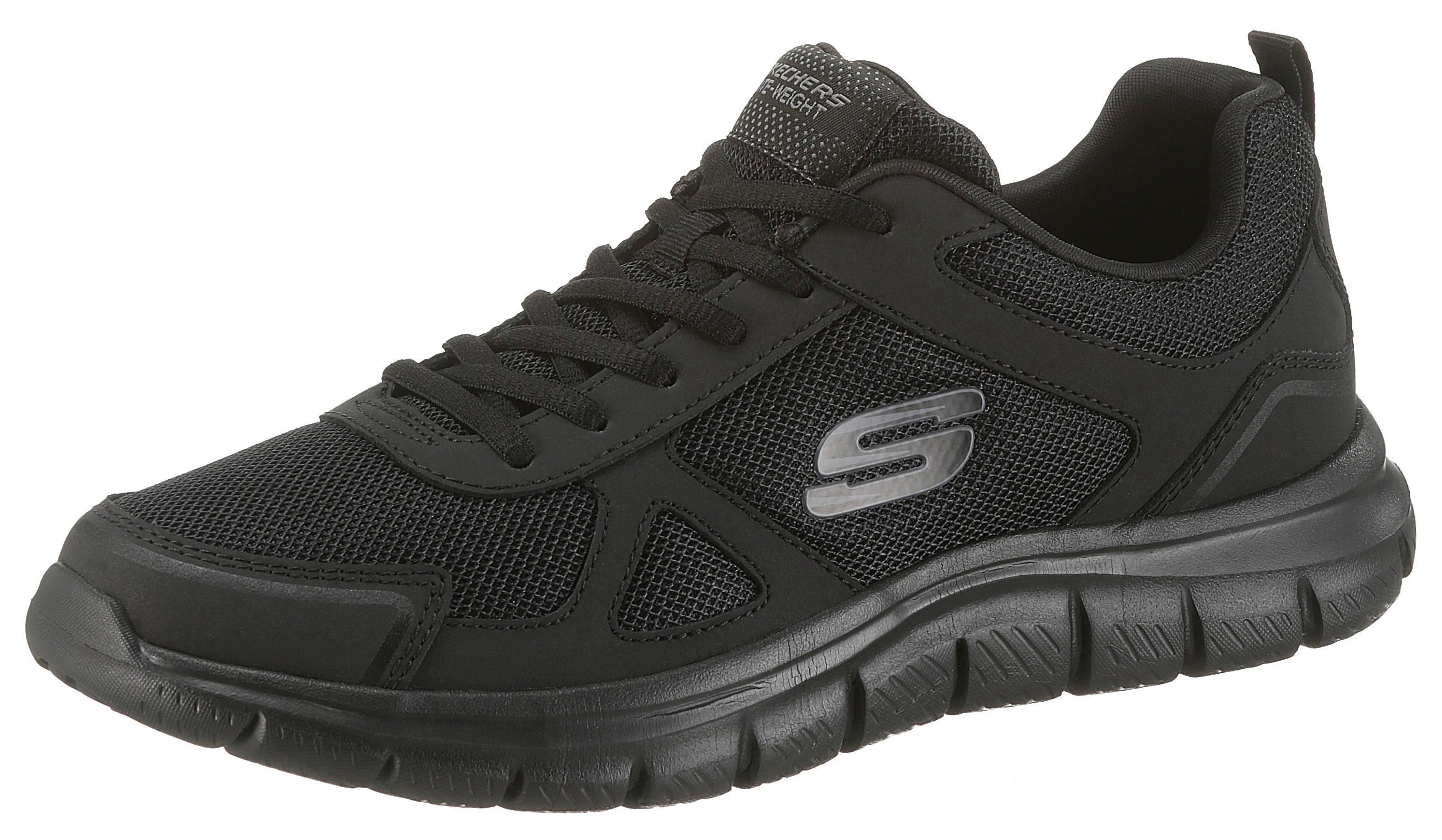 Sneaker SKECHERS "Track-Scloric", Herren, Gr. 40, schwarz, Leder, Textil, Schuhe Sneaker, Freizeitschuh, Halbschuh, Schnürschuh mit Skechers Memory Foam, Topseller